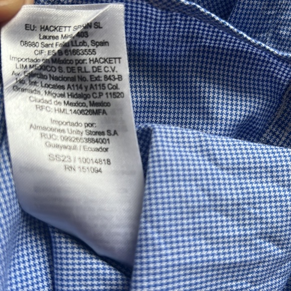 Hackett London blue/white Ghingham cotton shirt. Size Slim L or Regular S. - Picture 5 of 7